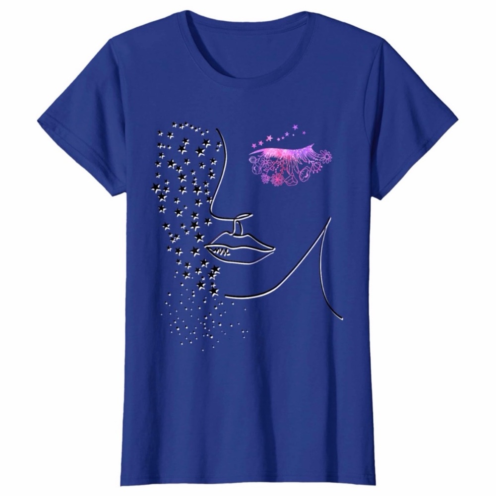 NWT Minimalist Face Art Graphic Tee Royal Blue Womens Medium